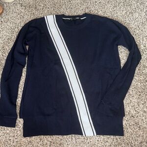 Athleta Navy Crewneck Sweater with Diagonal White Stripe Women’s XS GUC
